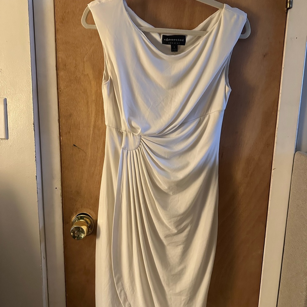 Connected Apparel Cream Draped Midi Dress